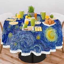 POFATO Starry Sky Abstract Round Tablecloth 60 Inch Stain Resistance Polyester Table Cloth Round Table Cover for Dining Kitchen Party Holiday Home Decor