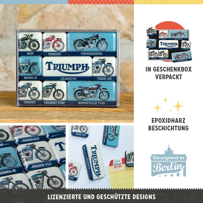 Nostalgic-Art Retro Fridge Magnets, 9 Pieces, Triumph - Model Chart