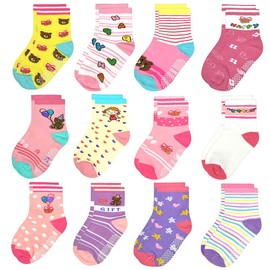 HYCLES Baby Stopper Socks Children 0-7 Years 12 Pairs Non-Slip Socks Child ABS Socks Children Boys Girls 23-26 27-30 Toddler Socks Baby 0-6-12-18 Months, 06 Bear