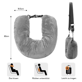dogmoon Neck Pillow Fillable, 80 x 18.5 cm, Travel Pillow for Filling with Clothes, Waterproof Neck Pillow, Fillable, Neck Pillow, Aeroplane, Travel Pillow for Train, Car, Office, Camping, Travel