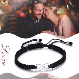 Cupimatch Love Infinity Symbol Braided Bracelet Adjustable Wristband Bangle for Men Women, Black