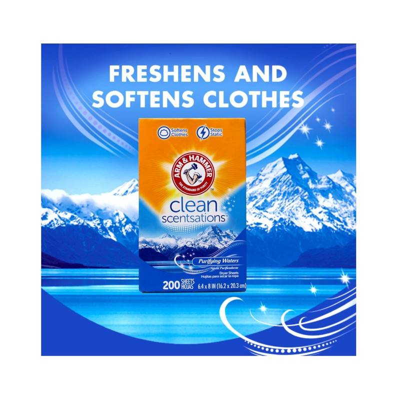 Arm & Hammer Fabric Softener Sheets, Purifying Waters, 200 ct