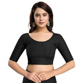 TRENDMALLS Women's Dobby Pure Cotton Elastin Stretchable Readymade Blouse (B01-Black-3XL)