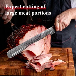 Sunnecko 12 Inch Carving Knife,Ultra Sharp High Carbon German Stainless Steel Brisket Slicing Knife for BBQ, Roasts, Turkey