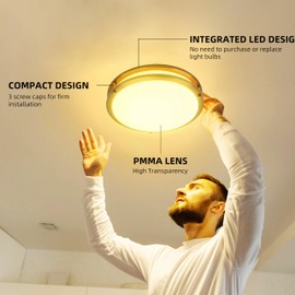 hykolity 13 inch Flush Mount LED Ceiling Light Fixture, 2700K/3000K/3500K/4000K/5000K Adjustable Ceiling Lights, Gold Saturn Dimmable Lighting for Hallway Bathroom or Kitchen ETL Listed