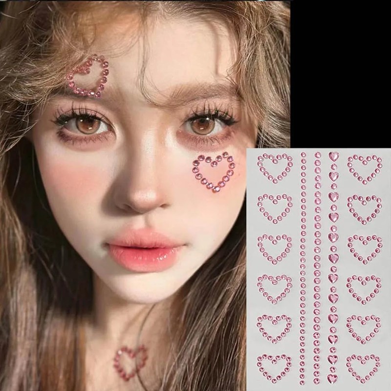 Self Adhesive Face Gems Pearls for Makeup,3D Heart Star Moon