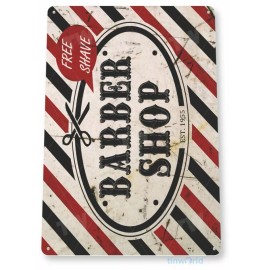 BARBER SHOP TIN SIGN 11X8 BOWL CUT CHAIR HOT SHAVE WELCOME FREE SHAVE EST 1955