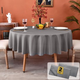 MEANMOY 2 Pack Grey 210 GSM Water & Stain Resistant Round Tablecloth - Solid 70 Inch Circle Table Cloth Cover in Wrinkle Free Washable Wipe Clean Polyester for Wedding, Party, Banquet (2 Pcs)