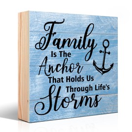 Vgrti Family Is The Anchor That Holds Us Through Life's Storms Wood Box Sign, Farmhouse Style Wood Wall Nautical Home Decor Sign, Inspirational Family Gifts for Men Women Mom Dad