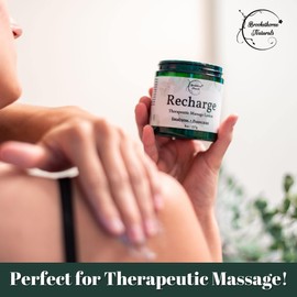 Recharge Massage Lotion for Massage Therapy & Home Use Massage Cream for Effortless Glide Massaging Body Lotion - Shea Butter, Coconut Oil, Eucalyptus, Peppermint Essential Oil - Brookethorne Naturals