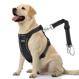 VavoPaw Dog Seat Belt Harness for Car, Dog Car Harness Adjustable Mesh Breathable & Dogs Seatbelt Safety Tether with Elastic Bungee for Small Medium Large Pets(Carbon Black, L)