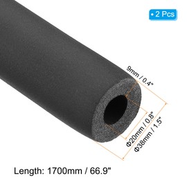 PATIKIL 66.9"L x 3/4"ID x 0.4"T Pipe Insulation Foam Tube, 2Pcs Water Pipe Insulation Tubing Heat Preservation for Plumbing Water AC Pipe Sprinkler Spigot, Black