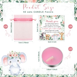 MTLEE 50 Sets Baby Shower Candle Favors for Guests Including 50 Pcs Tea Light Candles and 50 Thank Tags and 50 Return Gift Bags for Baby Shower Gender Reveal Party Favors (Pink, Wild Animal)