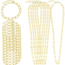 22 Pcs Gold Charm Necklace Bracelet Kit Charms Bracelet Chain Necklace Kit with Lobster Clasps Charm Bulk Necklaces Chains Paperclip Chain Charms for DIY Jewelry Making Decoration