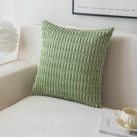 SHITURRE Decorative Throw Pillow Covers for Couch Bed Sofa Livingroom, Sage Green Square Cushion Covers Corduroy Striped Pillowcases for Boho Home Décor(18"x18", 2 Packs)