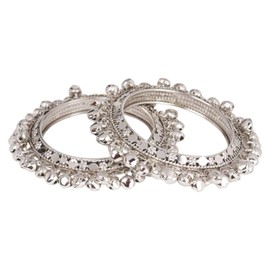 Efulgenz Indian Oxidized Jewelry for Navratri Boho Antique Tribal Indian Oxidized Bell Charm Bracelet Bangle Set Jewelry for Women