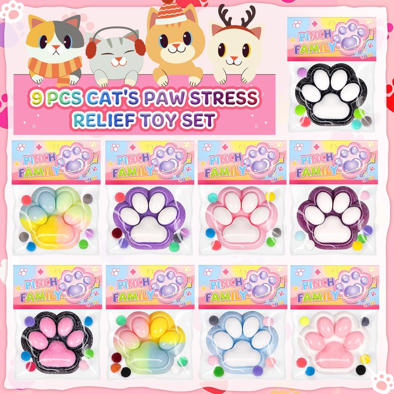 CYJJYZ Pack of 9 Cat Paw Anti-Stress Balls, Funny Cat