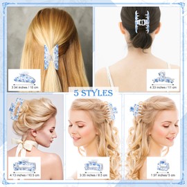 Zeyune 5 Pcs Floral Hair Claw Clip Large Blue Aesthetic Assorted Square Big Open Shape Hair Clip for Women Wedding Baby Shower Bridal Shower Bachelorette Party