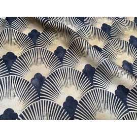 Generic Art Deco Geometric Damask Floral Fan Fabric Fountain Leaf - Curtain Upholstery Home Decor - 140cm Wide - Gold & Black (1 Metre)