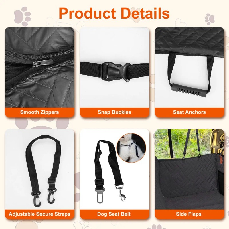 Waterproof Oxford Cloth Dog Car Seat Cover Non-Slip Scratchproof Back