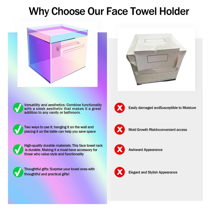 GRETJOB Rainbow Disposable Facial Towel Storage Box, Clear Acrylic Makeup