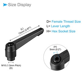 CoCud Clamping Lever Handles M10 Internal Thread 73 mm Lever Adjustable Quick Release Locking Rotating Knobs Black - (Use: for Lathes) Pack of 3