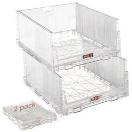 AOTENG STAR Stackable Closet Organizers and Storage Box, Clear Plastic Drawer Shelf Storage Basket for Bathroom Kitchen Laundry Room Wardrobe Storage (2 pack)