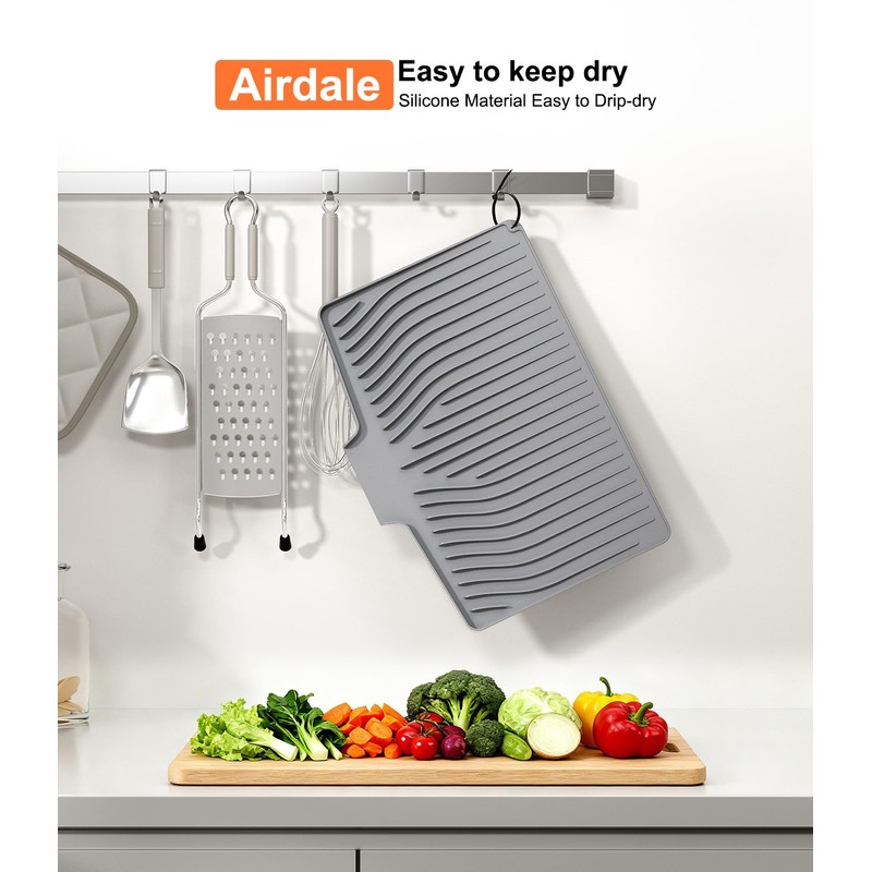 Kitchen Dish Drying Mat, 19 x 14 inches, Grey