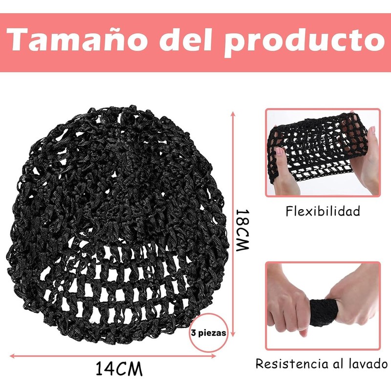 3 Piezas Red Para Cabello, Redecilla De Malla, Hair Nets