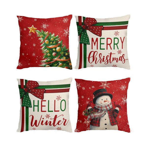 FUYUCHEN Merry Christmas Pillow Covers 18x18 Inch Snowman Hello Winter