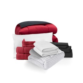 Hearth & Harbor Complete College Dorm Room Essentials Twin XL Bedding Comforter Set, Bed in a Bag Comforter Set, Burgundy & Black