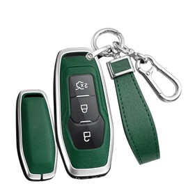 TECART Key Fob Cover Compatible with Ford Fusion Explorer Escape Edge Mustang 3 Buttons Metal Key Shells with Keychain Green