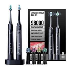 Acteh Sonic Electric Toothbrush Dual Set 5 Modes Smart Timer Long Lasting Battery 2-Toothbrush Set