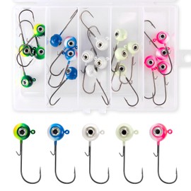 Alownder 20-Pack Fishing jig Heads with 3D Holographic Eyes, 1/16oz Round ball Jig Heads Saltwater Freshwater Walleye jigs Live Bait jigs Bass Trout Panfish Striper Pompano Lures Hooks