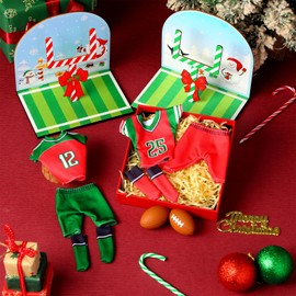 Sotiff 2 Sets/12 Pcs Christmas Doll Accessories Set Include Sports Suit Mini Wooden Football Background Board Sports Clothes Football Field Set for Xmas Party