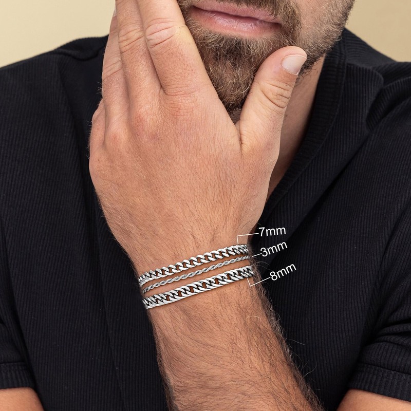 Yoosteel Silver Stackable Bracelets Stack for Men Non Tarnish