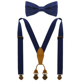 WDSKY Baby Boys' Suspenders and Bow Tie Set Adjustable with 4 Heart Clips 24" Navy Blue