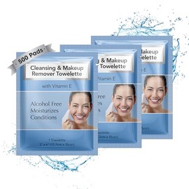 Diamond Wipes Toallitas desmaquillantes limpiadoras e impermeables con estuche de 500 unidades, sin alcohol con vitamina E