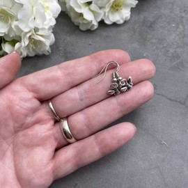 Tiny Bumble Bee Charm Earrings - Cute Tibetan Silver Charms on Nickel Free Hooks : 25mm