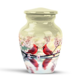 KARYLIZ Cardinal Tiny Urns for Human Ashes Female - Pink Flowers Urns for Adult Ashes Male & Female - Mini Keepsake Cremation Urn - Small Ash Holder for Women - Burial Funeral Memorial Urn 3 Inch