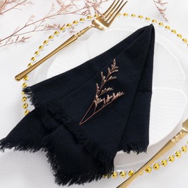 Socomi Handmade Cloth Napkins Cotton Linen Napkins with Fringe Rustic Boho Fringe Napkins for Fall Thanksgiving Chirstmas Wedding Decoration (Set of 10, Black)