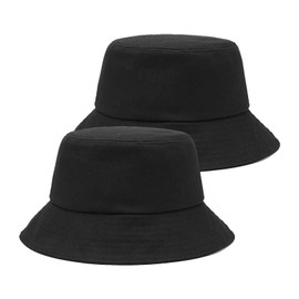 FUIPVGI 2 Pieces Black Bucket Hat,Summer Fisherman Sunshade Caps Unisex,Reversible Bucket Sun Hats Foldable,Rain Hats Summer Hat for Women Men Shopping Golf Hiking Outdoor Holidays(Black)