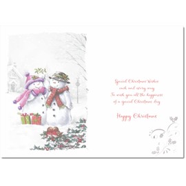 doodlecards Nephew and Family Christmas Card Two Snowmen Medium Size Christmas Card for Nephew & Family with Plain Envelope