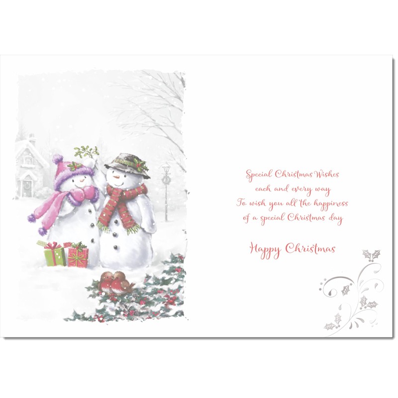 doodlecards Nephew and Family Christmas Card Two Snowmen Medium Size
