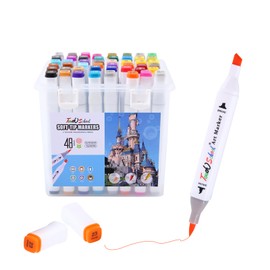 JCHFSM Alcohol Markers Brush Tip 48 Colors for Kids Adults, Permanent Sketch Markers for Artists with Organizing Case, Coloring Animation Illustration Painting Card Making etc.(White Shell)