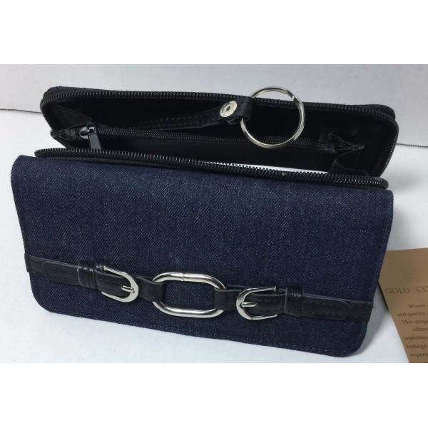 Gold Coast New Women wallet Denim Blue zip around Organizer