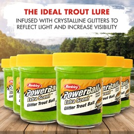 Lurwind Berkley PowerBait Green Glitter Trout Dough Bait Bundle - 6-Pack with Rigging Guide - Versatile Floating Trout Nibble for Freshwater & Saltwater - Premium Trout Fishing Baits & Attractors