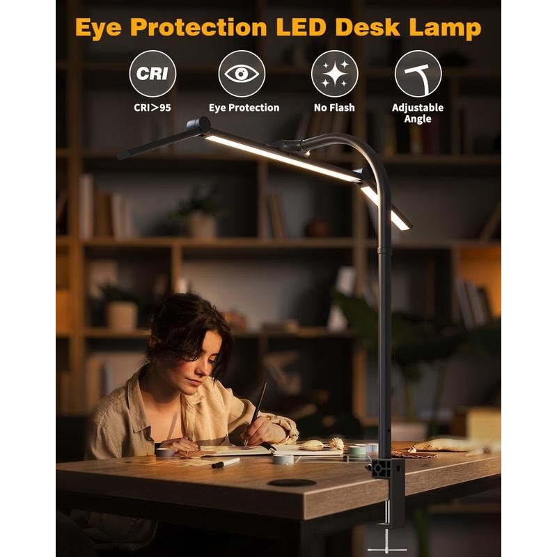 Genswin Led Desk Lamp Wireless w/Remote, 24W Double Head Architect