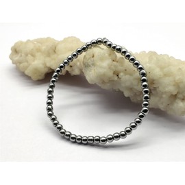 LKBEADS Silver Pyrite Round 4 mm Smooth Round Beads Bracelet, Gemstone Bracelet Healing Stones, Healing Crystal Bracelet, Natural Gift for Men and Women, 7 Inches April_18_04-2081, Gemstone, Silver