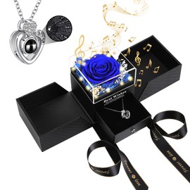 Gifts for Her - Preserved Real Rose with Necklace "I Love You" in 100 Languages, Music & Light Eternal Rose Gifts for Women, Grandma, Wife, Girlfriend on Birthday, Anniversary, Thanksgiving, Christmas